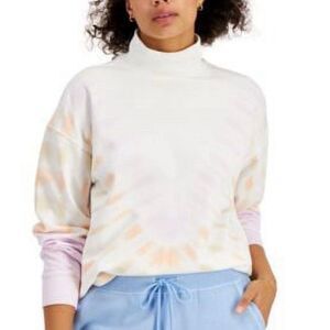 Style & Co Tie Dyed Mock Neck Sweatshirt Women Small Petite White Pink Tan Peach